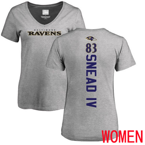 Baltimore Ravens Ash Women Willie Snead IV Backer V-Neck NFL Football #83 T Shirt->women nfl jersey->Women Jersey